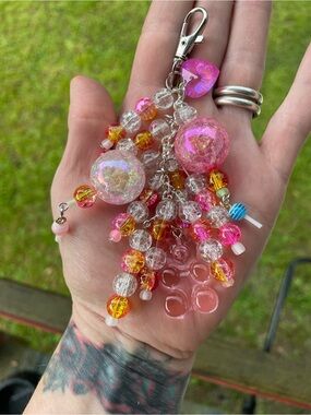 Pink & Clear Beaded Keychain Charm pink gummy bear purse charm